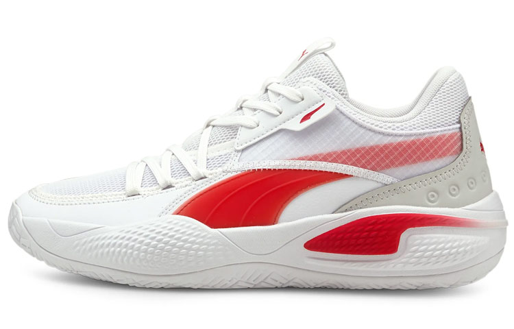 PUMA Puma Court Rider 1.0 Team round toe lace-up low-top practical basketball shoes men's white and red
