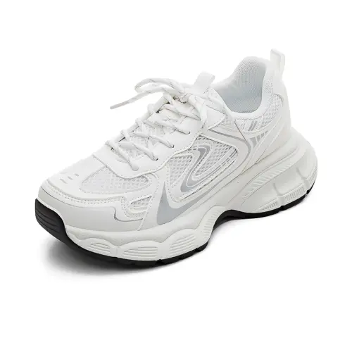 Global HUANQIU PU fabric, versatile, fashionable, wear-resistant, low-top dad shoes, women's style, white