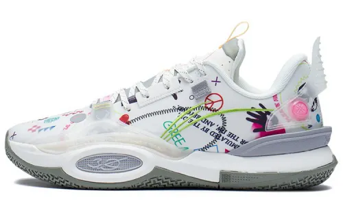 Li Ning, comfortable universal synthesized shock-absorbing non-slip wear-resistant breathable low white painted summer basketball shoes