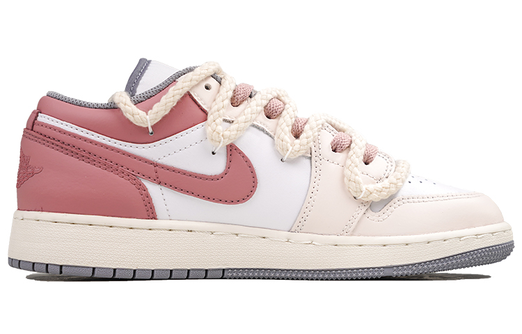 Jordan Air Jordan 1 Leather Cushioning Slip Resistant Abrasion Resistant Low top Vintage Basketball Shoes GS Light Pink