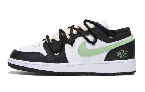 Jordan Air Jordan 1 Slip Resistant Cushioning Abrasion Resistant Low top Vintage Basketball Shoes Men's Black Green