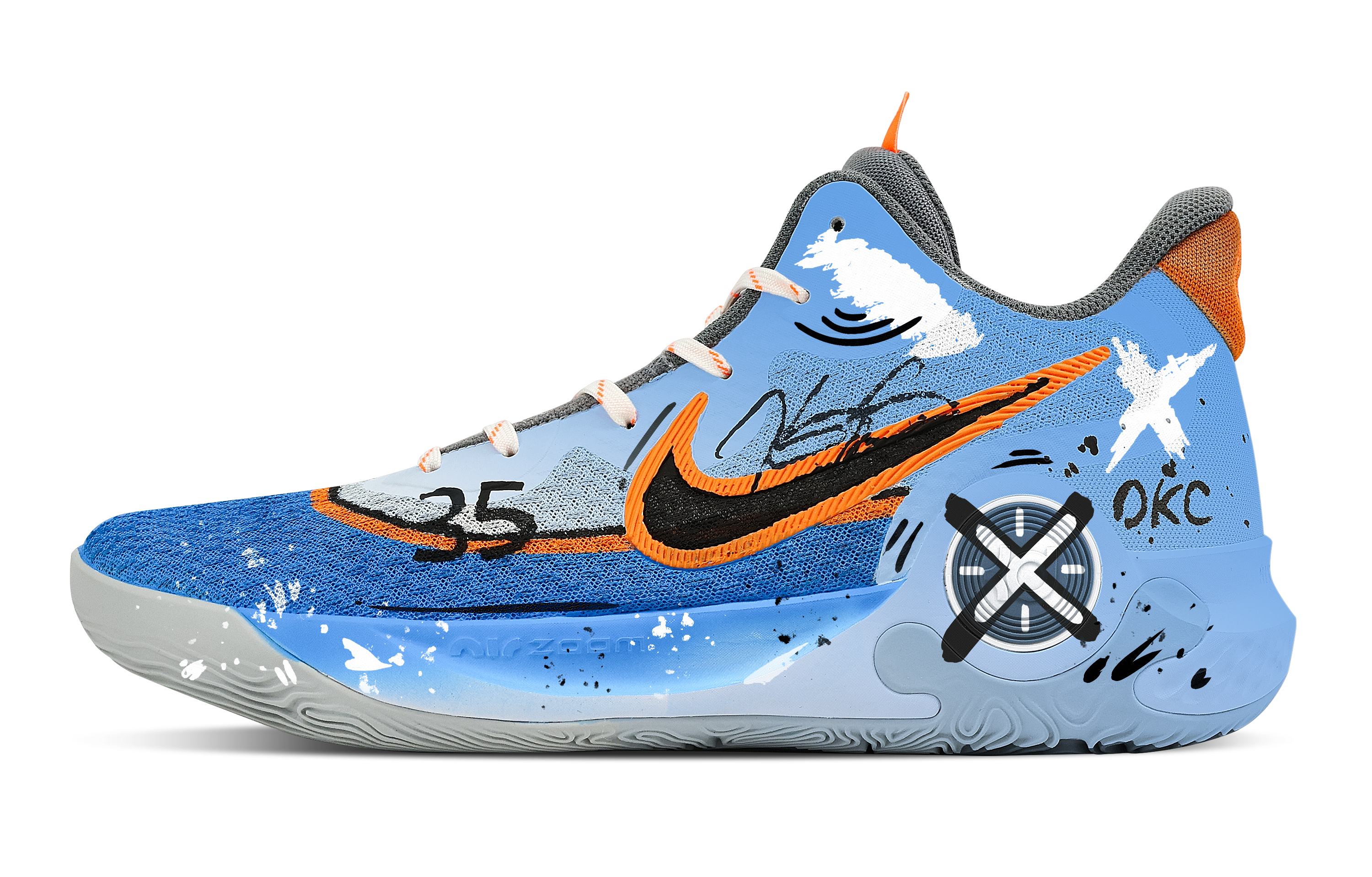 Nike KD Trey 5 IX Phantom Chasing Wind Heart Box Cushioning, Wear Resistant Mid top Basketball Shoes Unisex Blue Orange