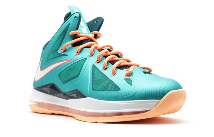 Мужские кроссовки Nike Lebron 10 Setting (зелено-оранжевые) — фото 3