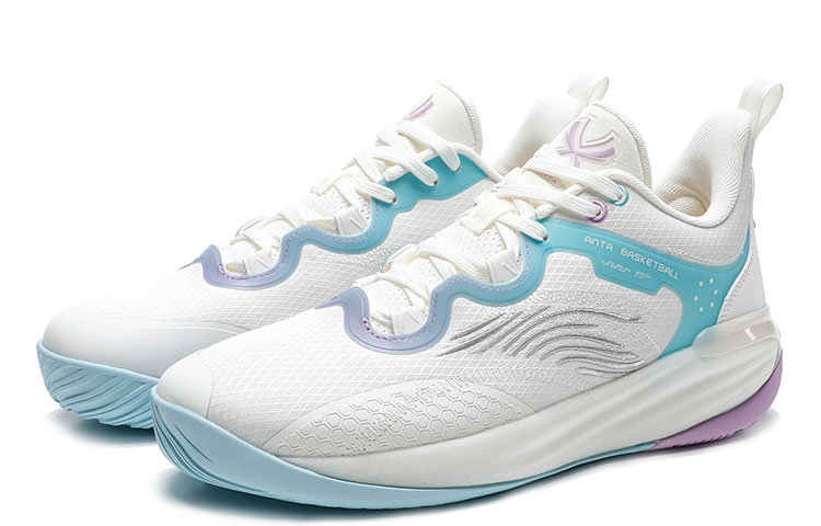 Anta Fabric Cushioning Slip Resistant Abrasion Resistant Low top Basketball Shoes Men’s White Purple Blue