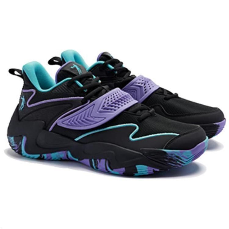 QIAODAN Comfortable Round Toe Cushioning, Wear Resistant Low top Basketball Shoes Men’s Black