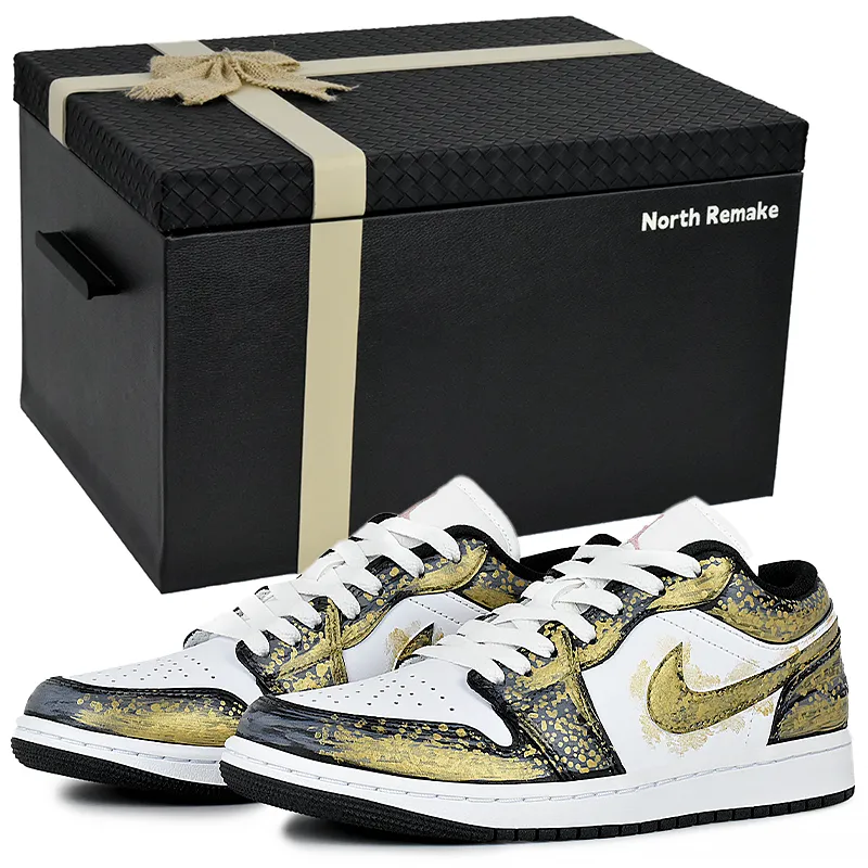 Jordan Air Jordan 1 Abrasion Resistant Low top Vintage Basketball Shoes Unisex Black White Gold