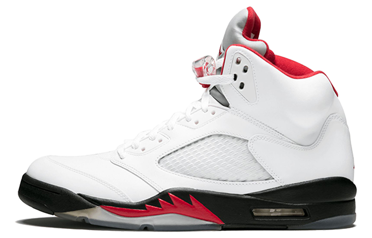 Jordan Air Jordan 5 Retro Fire Red (2013) Rukawa Maple Leather Comfortable Non-Slip Lightweight High Top Retro Basketball Shoes Men's White