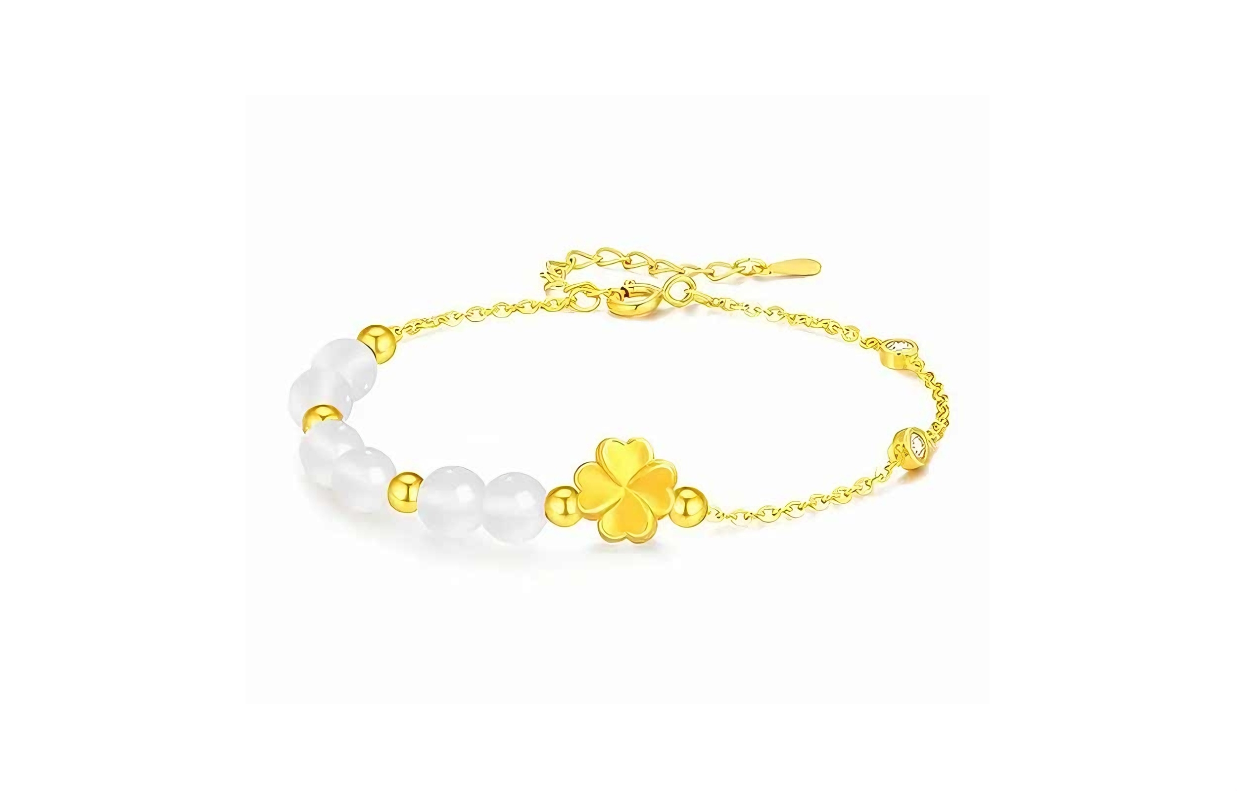 Fresh classic universal fashionable brand small design golden one bead bracelet for men and women, four-leaf clover, light luxury style, high-quality style, for beloved