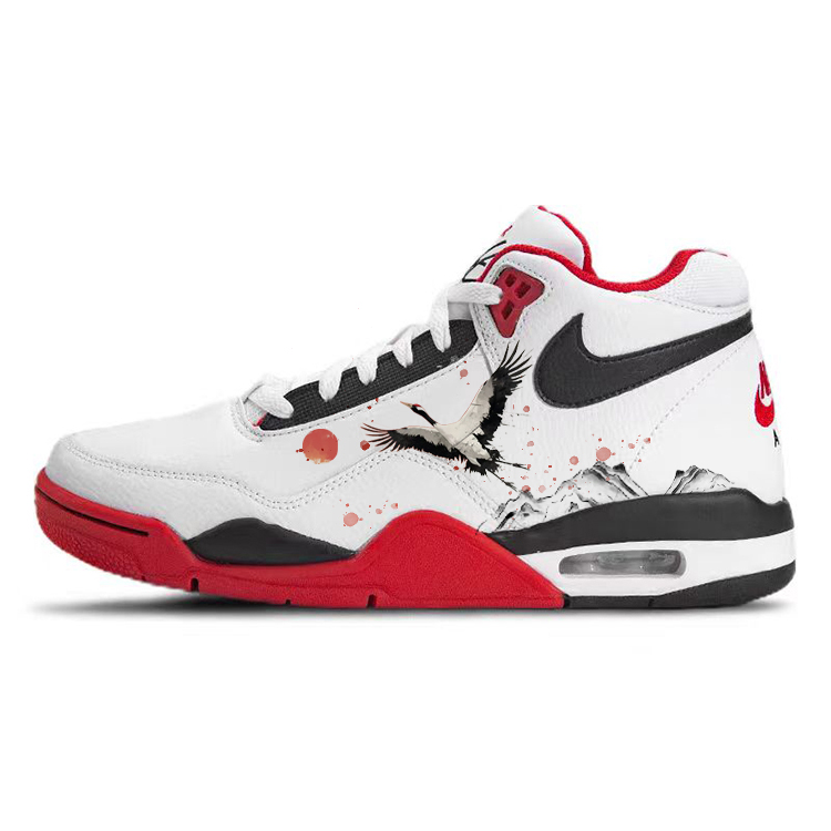 Nike Flight Legacy Cushioning Slip Resistant Abrasion Resistant Mid top Vintage Basketball Shoes Unisex Red White