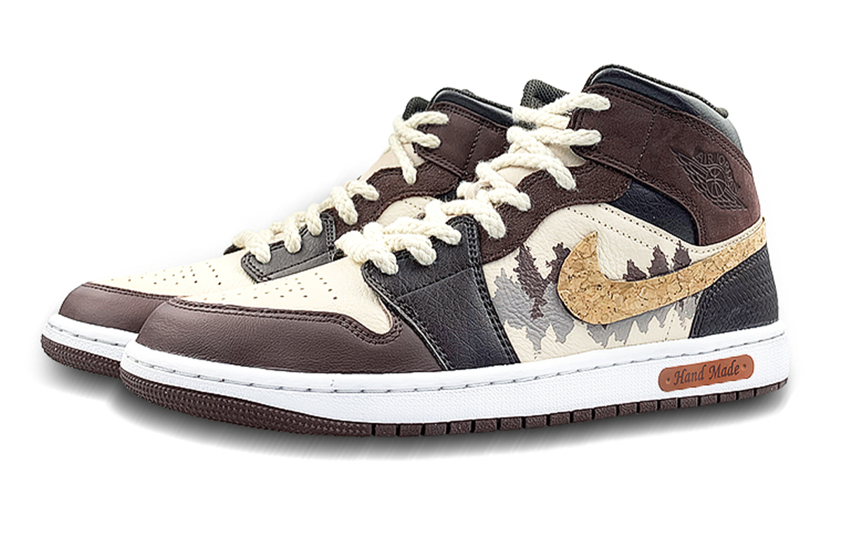 Jordan Air Jordan 1 Mid top Vintage Basketball Shoes Men’s Black Beige Brown