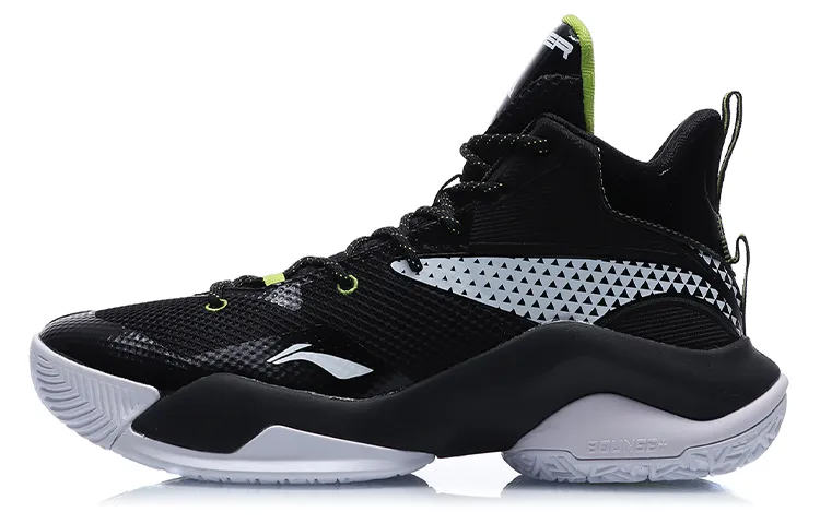 Li Ning Power 7 Cushioning Slip Resistant Abrasion Resistant High top Basketball Shoes Men's Black White