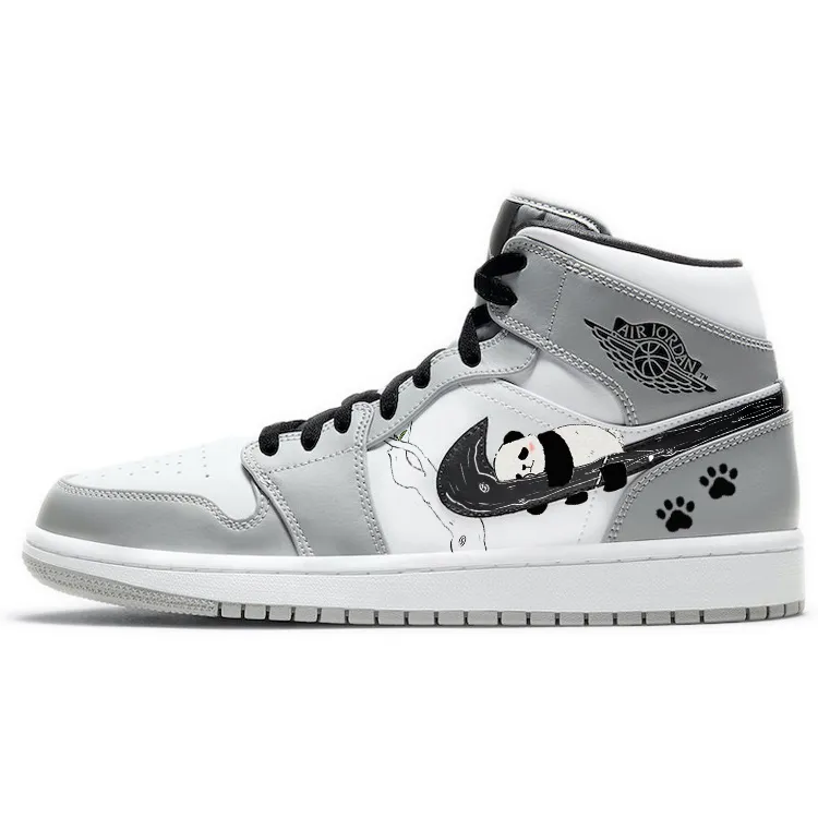 Jordan Air Jordan 1 Cushioning Slip Resistant Mid top Vintage Basketball Shoes Men's Gray