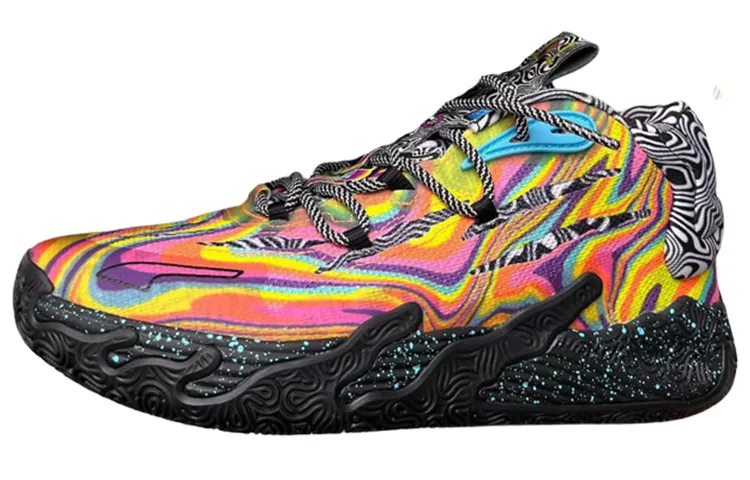 PUMA x Dexter's Laboratory MB.03 Comfortable Round Toe Fabric Mid top Basketball Shoes Unisex Black Red Yellow