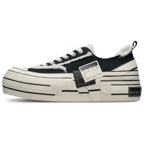 XVESSEL Double Side Label Platform Shoes Low top Canvas Shoes Unisex Black