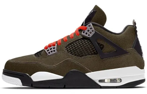 Jordan Air Jordan 4 Olive Canvas Slip Resistant And Abrasion Resistant Coverage Mid top Vintage Basketball Shoes Men's