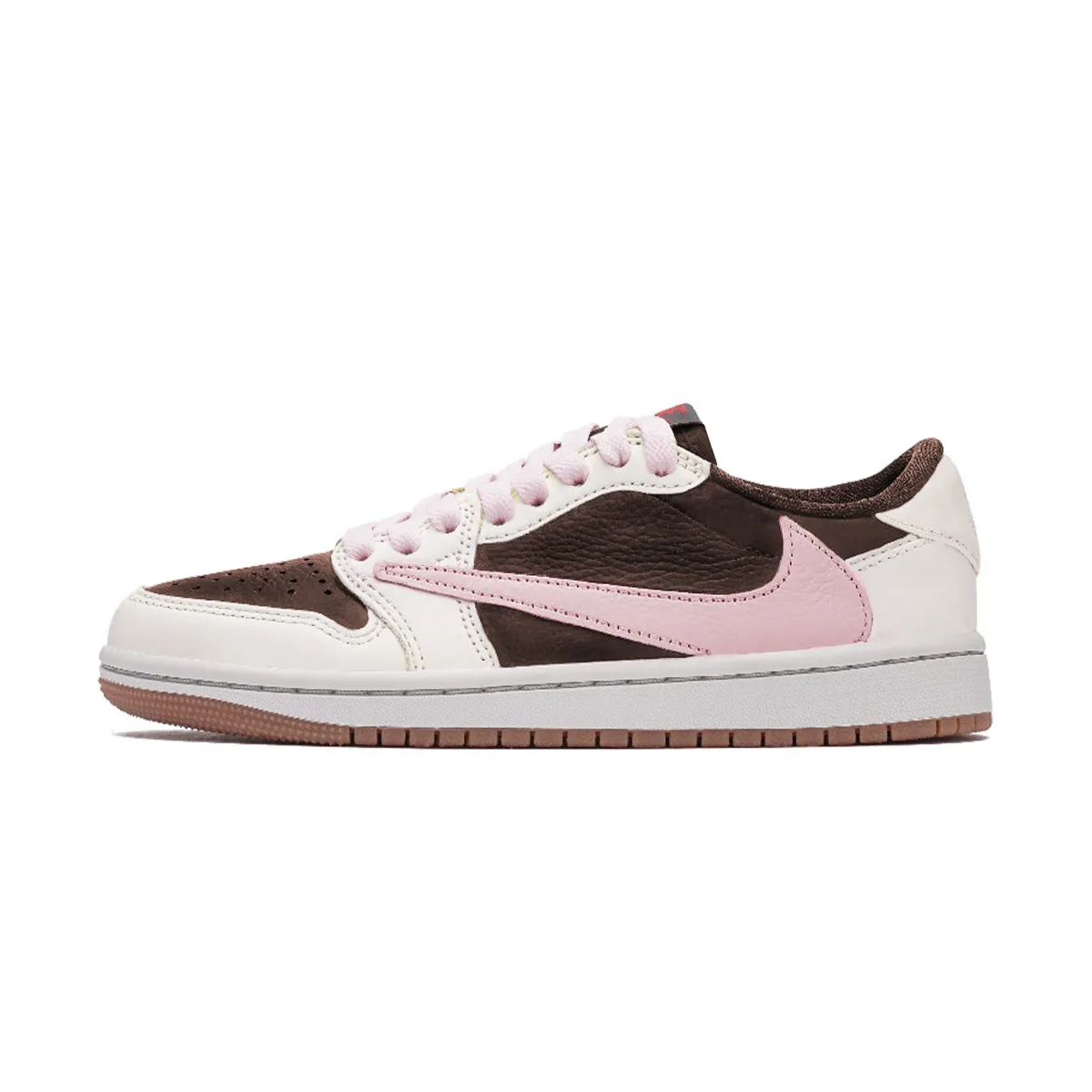 Travis Scott x Jordan Air Jordan 1 Brown Pink TS SP Leather Cushioning Slip Resistant Low top Vintage Basketball Shoes