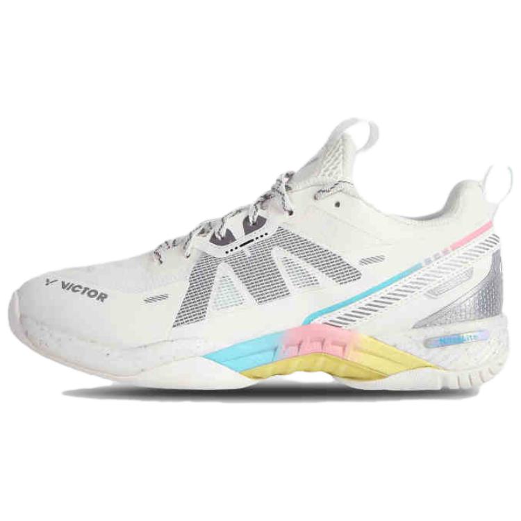 VICTOR Slip Resistant Abrasion Resistant Low top Badminton Shoes Unisex White Gray Silver