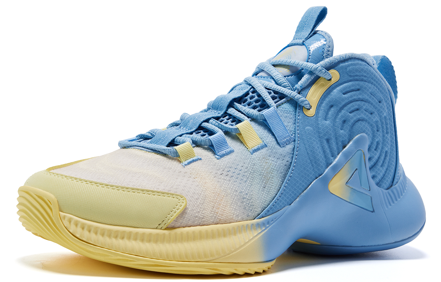 PEAK Phantom Cushioning Slip Resistant Abrasion Resistant Mid top Basketball Shoes Men’s Bright Yellow Lake Blue