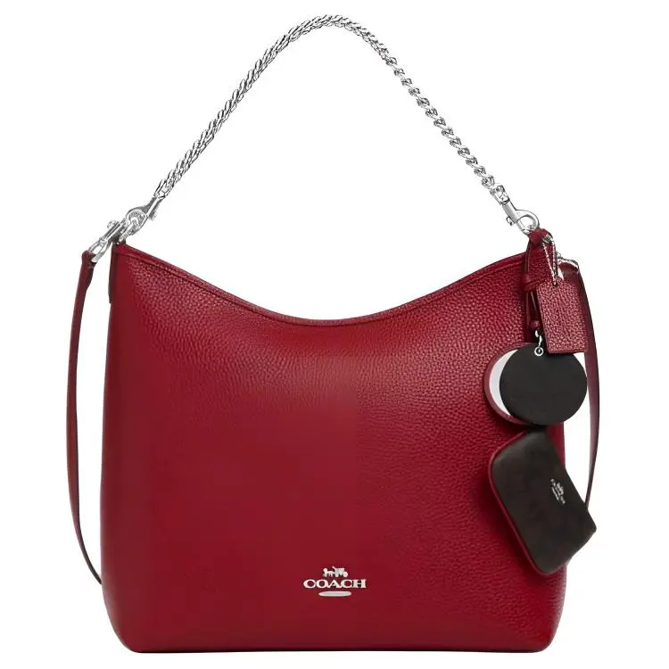 COACH Laurel Bright Soft Pebble Leather Shoulder Bags Large Women's Red