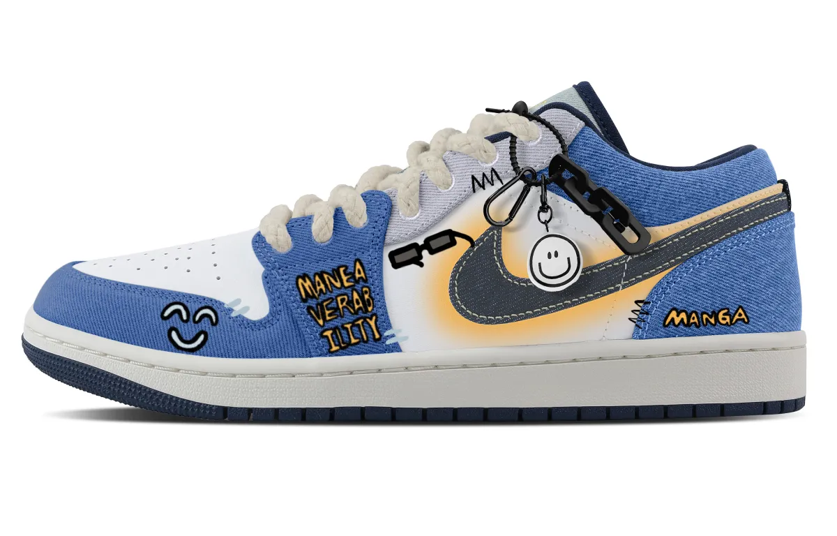 Jordan Air Jordan 1 Toy City Abrasion Resistant Low top Vintage Basketball Shoes Men's Blue White