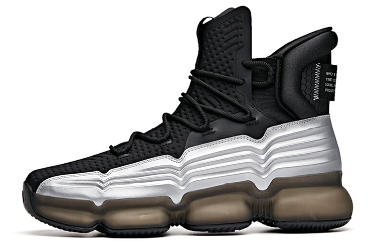 NASA x Anta Cushioning Slip Resistant Abrasion Resistant High top Performance Basketball Shoes Men's Black Silver