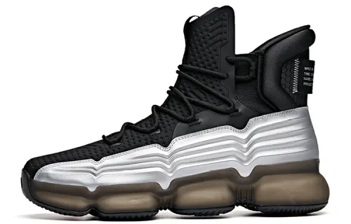 NASA x Anta Cushioning Slip Resistant Abrasion Resistant High top Performance Basketball Shoes Men's Black Silver