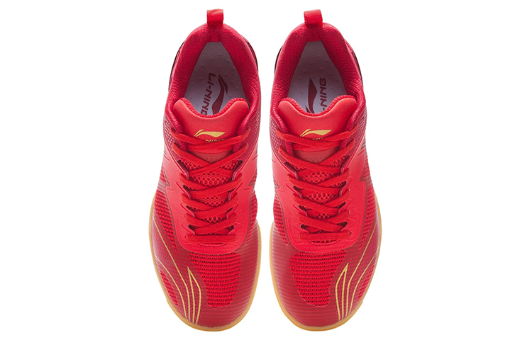 Li Ning Competition Cushioning Slip Resistant Abrasion Resistant Breathable Low top Table Tennis Shoes Men’s Flame Red