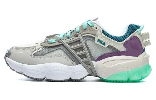 Magic Stick x FILA LADDER Textile, Synthetic Leather, TPU Low top Chunky Sneakers Women's Gray Green