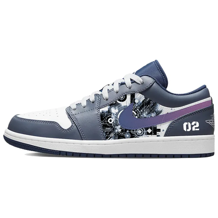 Jordan Air Jordan 1 Abrasion Resistant Slip Resistant Low top Vintage Basketball Shoes Men's Marine Blue