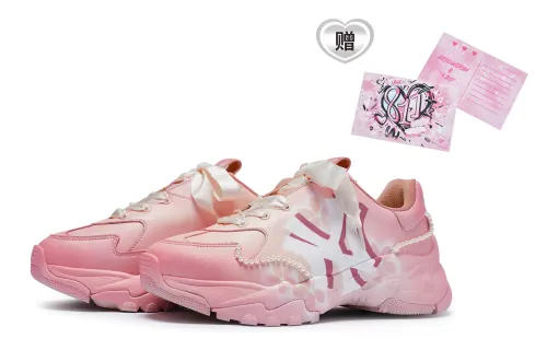 MLB Big Ball Chunky 811 Manufacturing, Pink Cherry Blossom Bride Leather Low top Chunky Sneakers Unisex Pink White