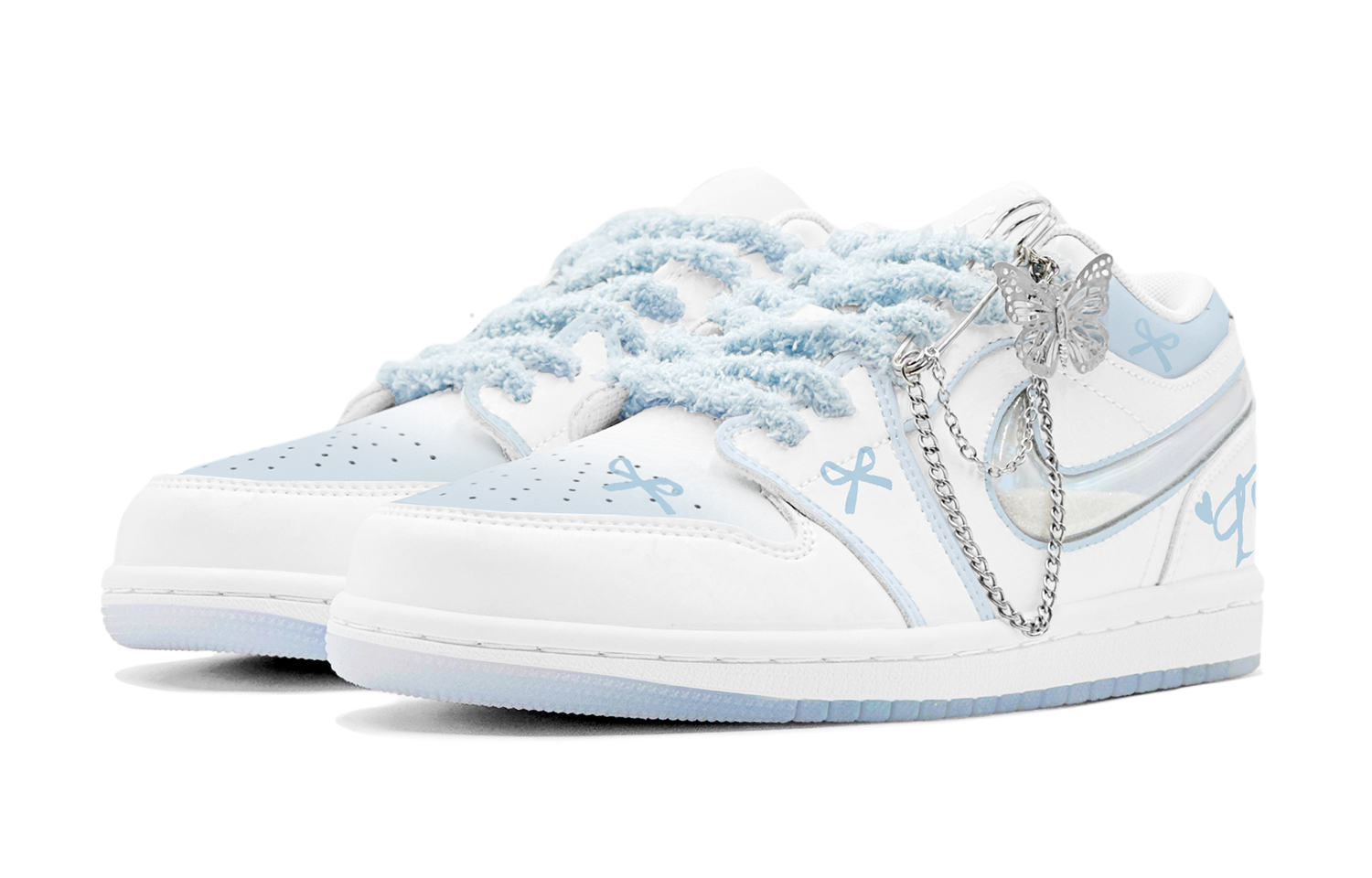 Jordan Air Jordan 1 Spring Renewal, Outing Season, Blue Bowknot, Crystal Laser, Charm Detachable Low top