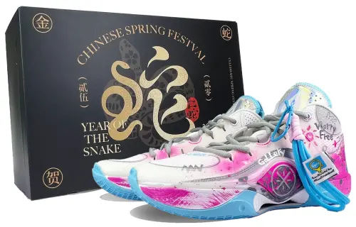 Li Ning Cushioning Slip Resistant Breathable Mid top Basketball Shoes Men's White Pink Blue