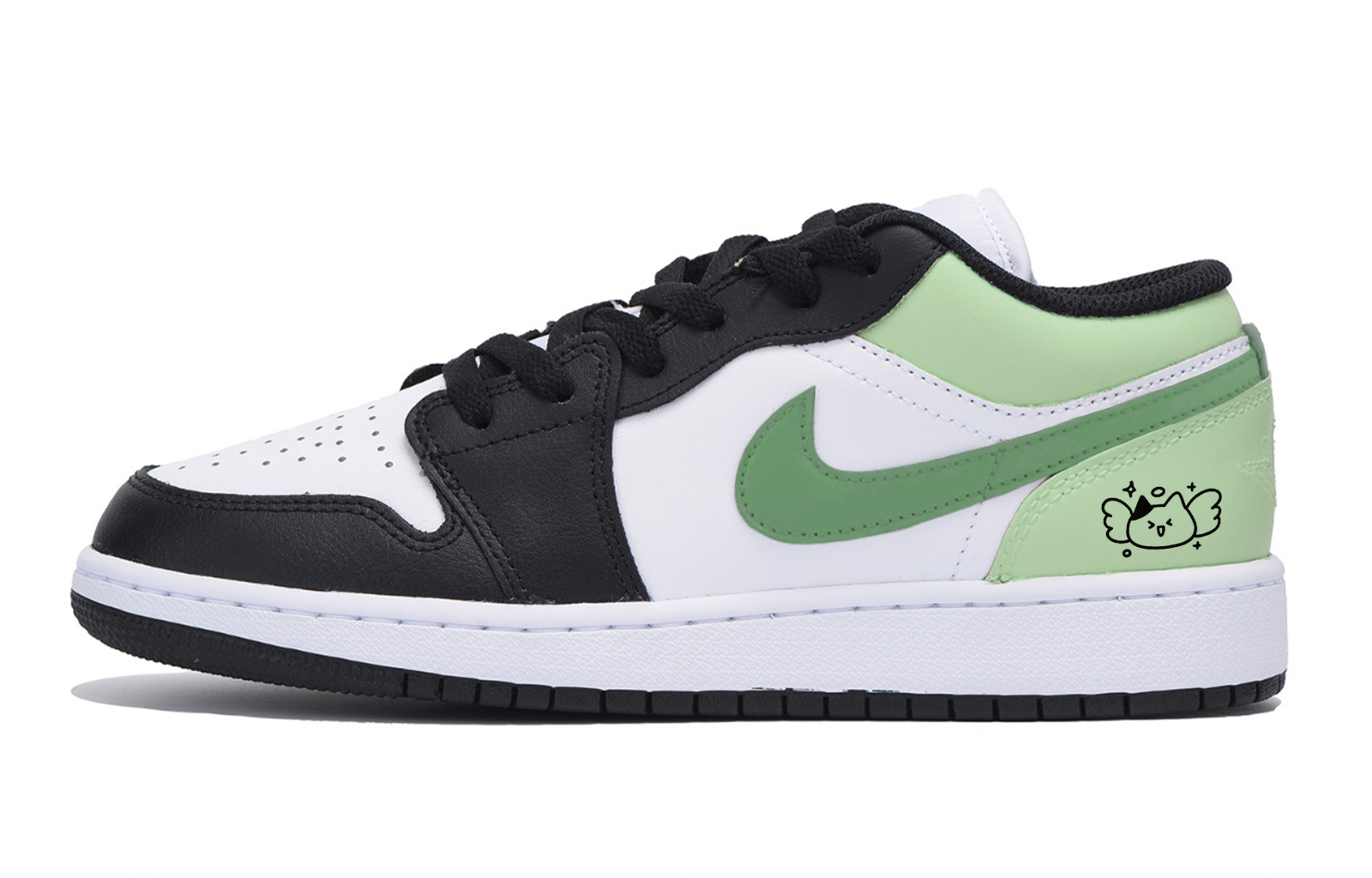 Jordan Air Jordan 1 Puppy Fragment Slip Resistant Abrasion Resistant Low top Vintage Basketball Shoes Men's Black Green