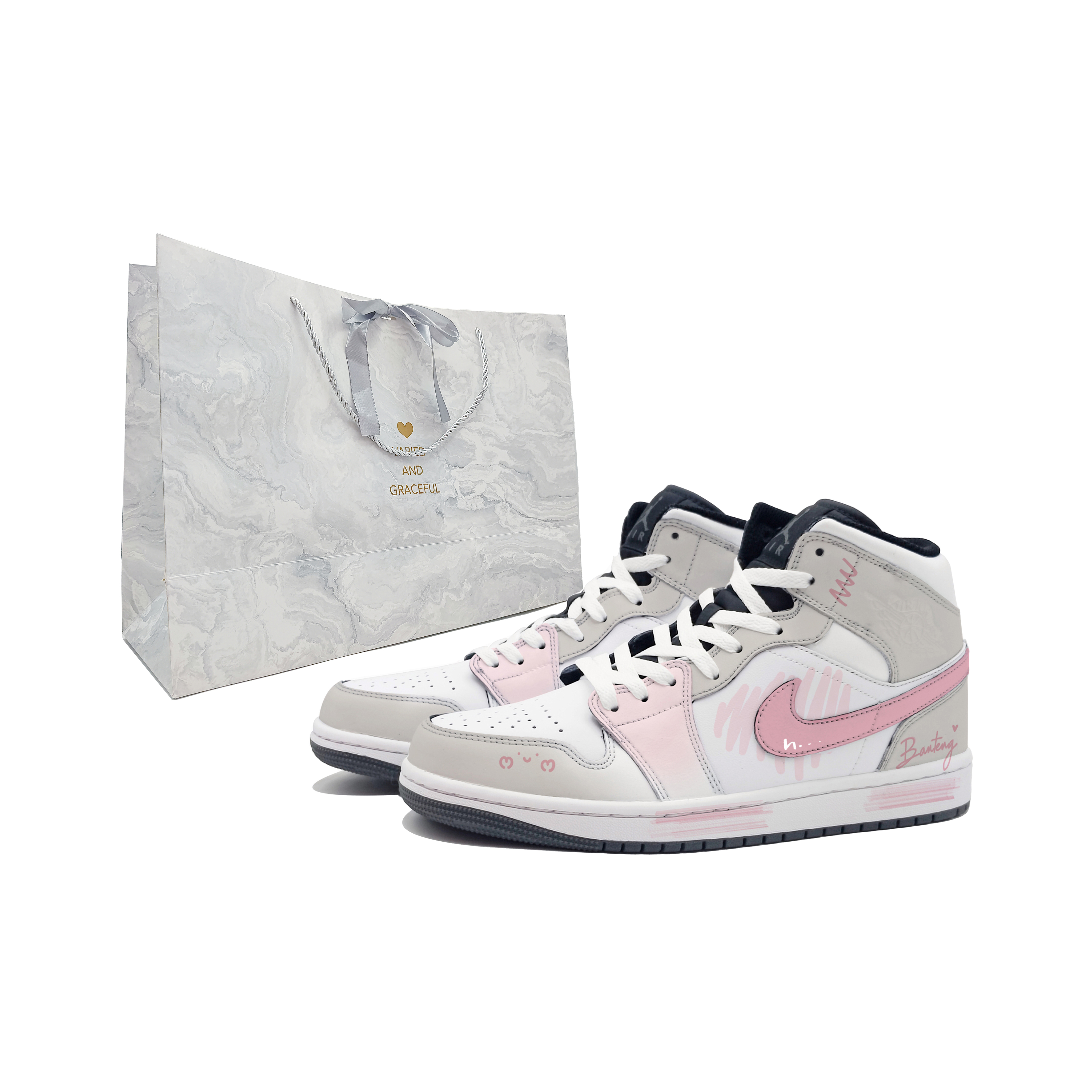 Jordan Air Jordan 1 Sweet Pink Love Trace Abrasion Resistant Vintage Basketball Shoes Unisex Light Coffee Pink
