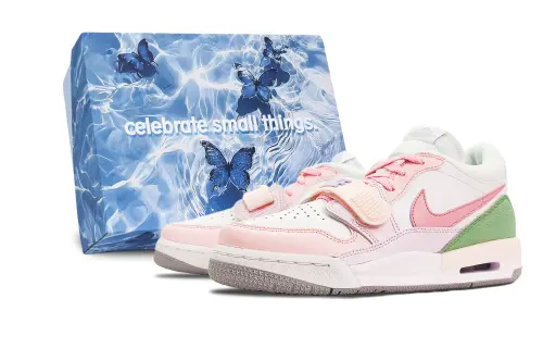 [Customized sneakers] Jordan Legacy 312 Exotic Strawberry Gift Box Sweet Innocent Cute Girls Style Academy Versatile Classic Watchable Cute Girls Wind Damping Wear Resistant Low Top Vintage Basketball Shoes GS Pink White