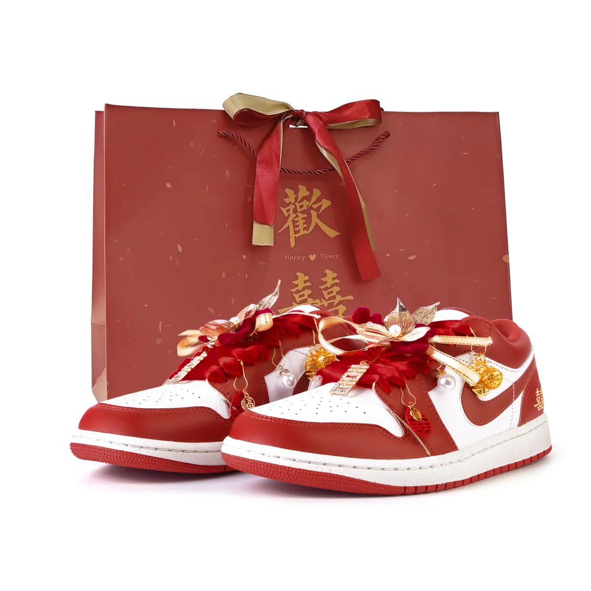 Jordan Air Jordan 1 Yiting Leather Slip Resistant Abrasion Resistant Low top Vintage Basketball Shoes Men's White Red
