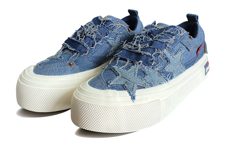 KAALIXTO 'DENIM Stars Shoes Low top Canvas Shoes Unisex Blue