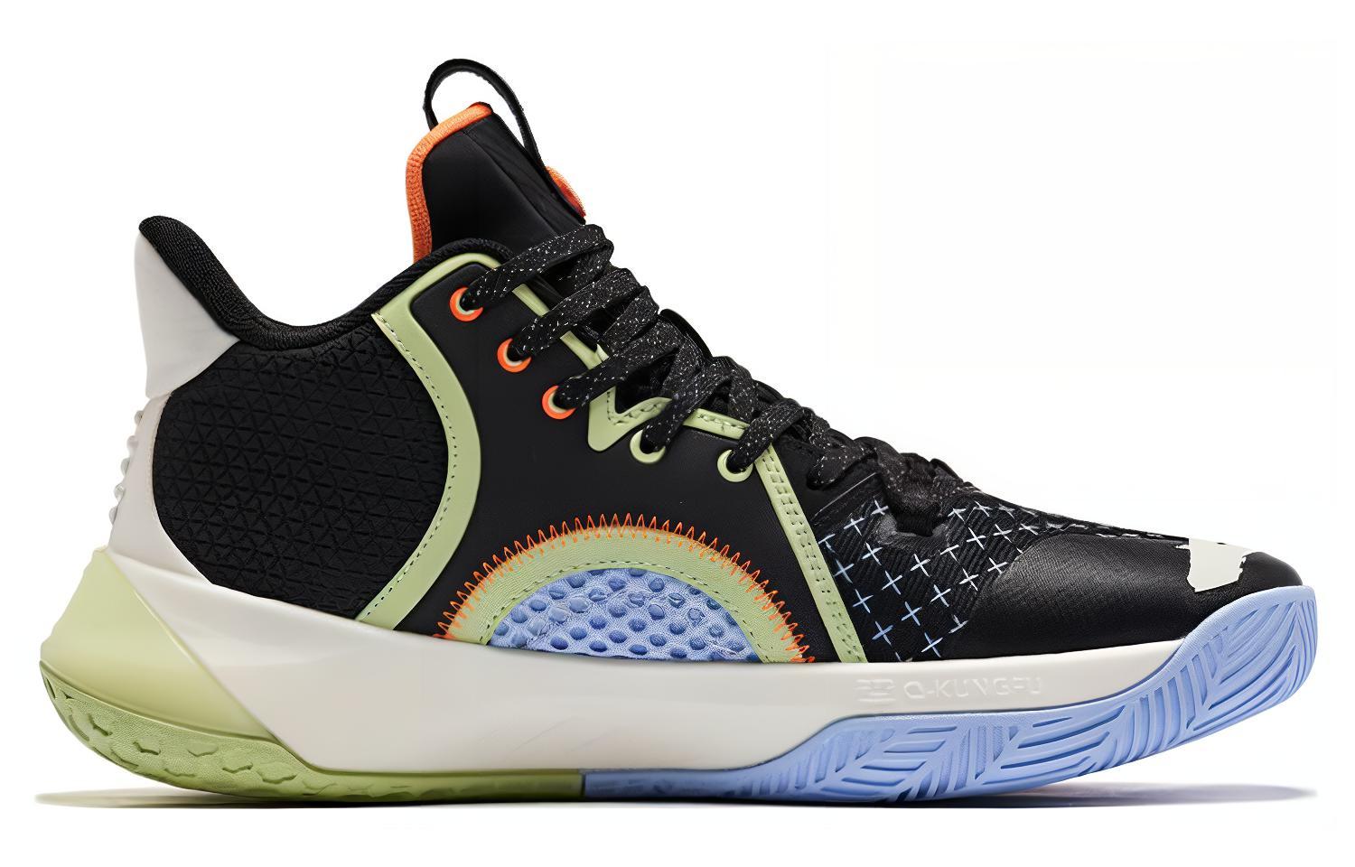 QIAODAN Halberd 5TEAM Cushioning Slip Resistant Abrasion Resistant Mid top Basketball Shoes Men’s Black Green