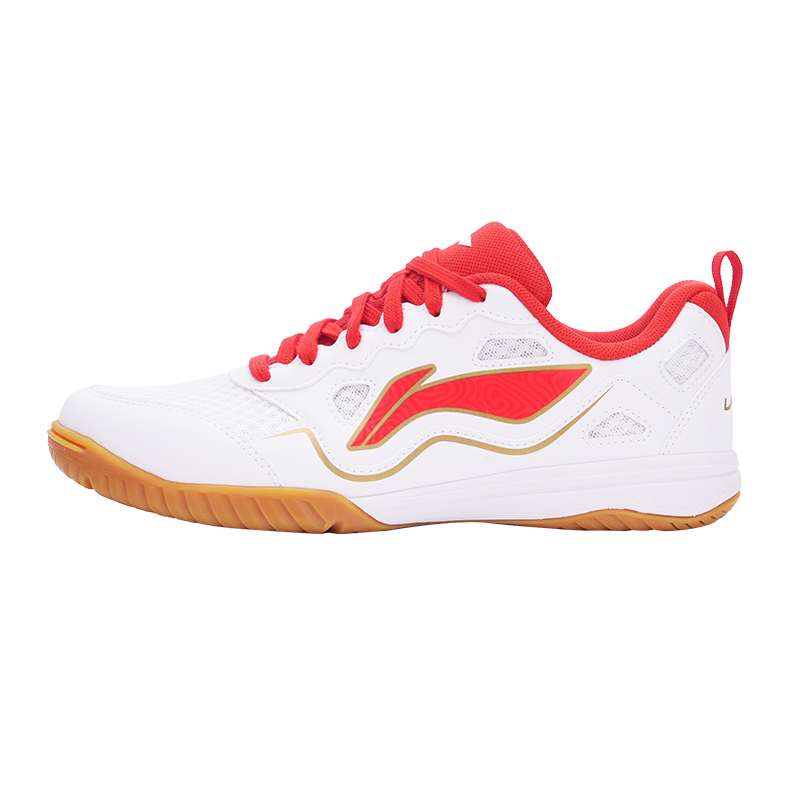 Li Ning Slip Resistant, Abrasion Resistant, Breathable Training Scenario Low top Table Tennis Shoes Unisex White Red
