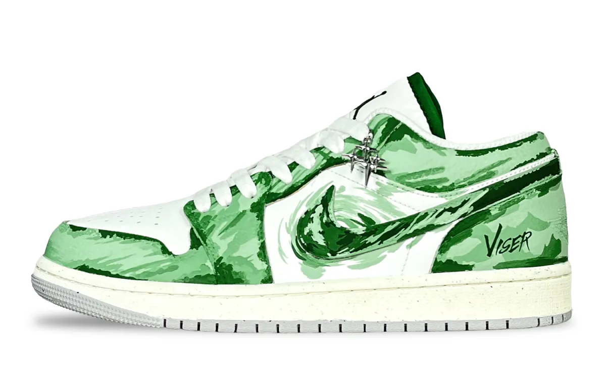 Jordan Air Jordan 1 Slip Resistant Abrasion Resistant Low top Vintage Basketball Shoes Unisex Green