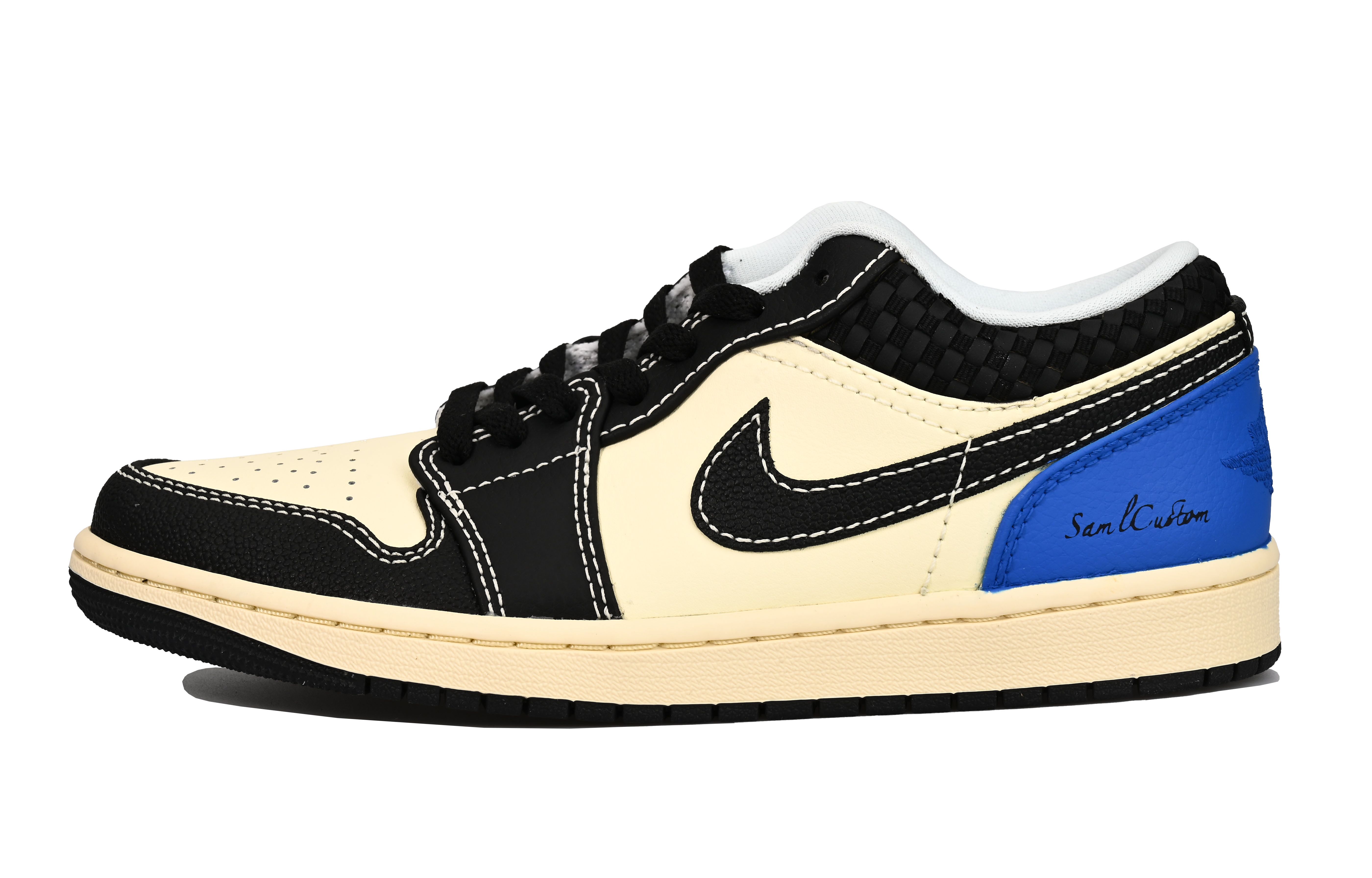 Jordan Air Jordan 1 Breathable Low top Vintage Basketball Shoes Men’s Beige Black Blue