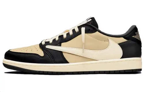 Travis Scott X Jordan Air Jordan 1 Vintage Basketball Shoes Men's Low Top Beige Black