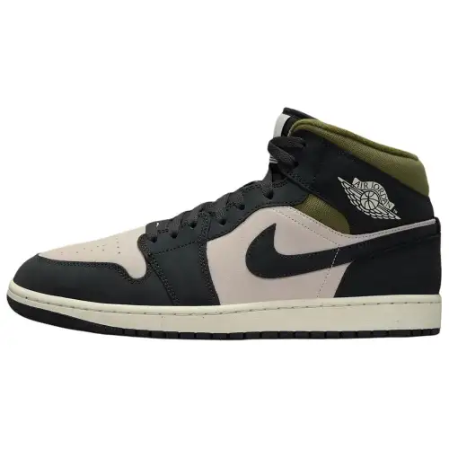 Jordan Air Jordan 1 Mid top Vintage Basketball Shoes Men's Beige Black Green