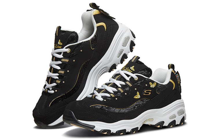 Женские кроссовки Skechers D'LITES 1.0 (черно-золотые) — Чёрный / золотой — фото 3