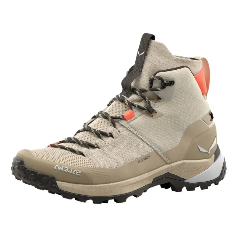 SALEWA Cushioning Slip Resistant Abrasion Resistant Waterproof Mid top Hiking Shoes Women's Ecru
