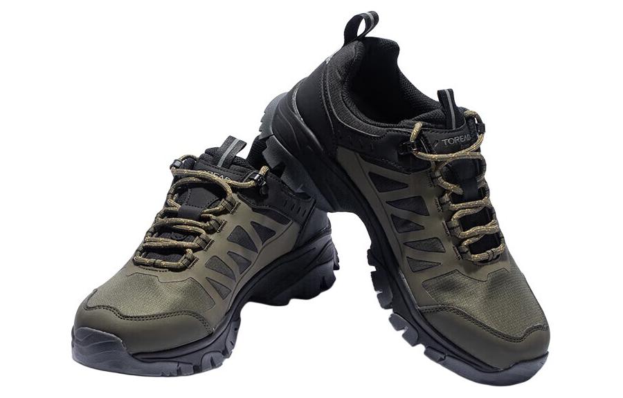 TOREAD Cushioning Slip Resistant Abrasion Resistant Waterproof Low top Hiking Shoes Men’s Green Black