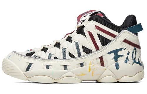 FILA FUSION Fila trendy brand Spaghetti fabric synthetic leather versatile low-top retro basketball shoes men's white