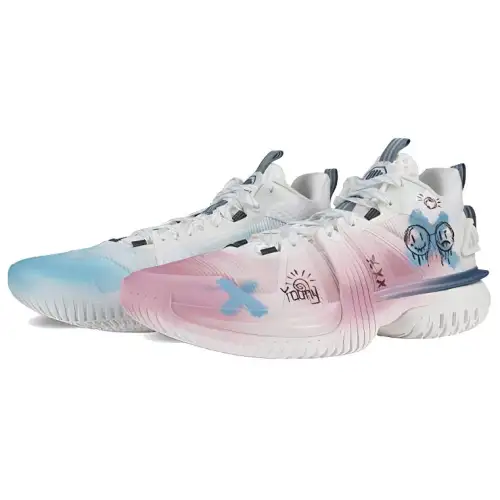 Li Ning Storm 2024 Abrasion Resistant Slip Resistant Coverage Low top Basketball Shoes Men's Pink Blue Mismatched