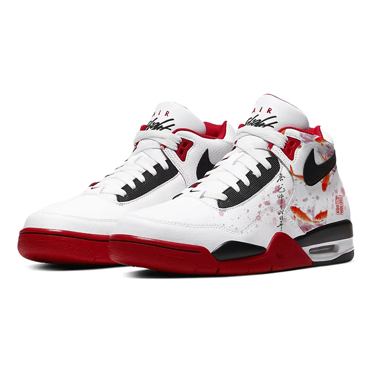 Nike Flight Legacy Cushioning Slip Resistant Abrasion Resistant Mid top Vintage Basketball Shoes Unisex Red White