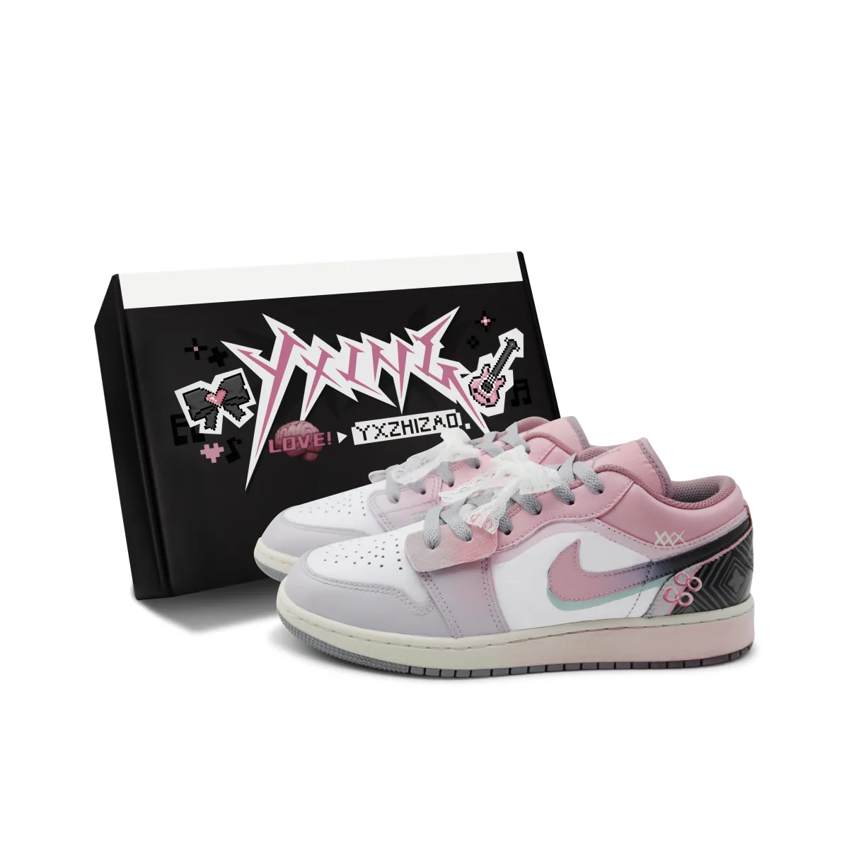 Jordan Air Jordan 1 Low Slip Resistant Low top Vintage Basketball Shoes GS Black White Pink